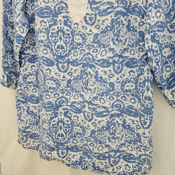 Kate Hill Linen Tunic Womens Large Coastal ¾ Sleeve Beach Lagenlook Nautical - Picture 3 of 8